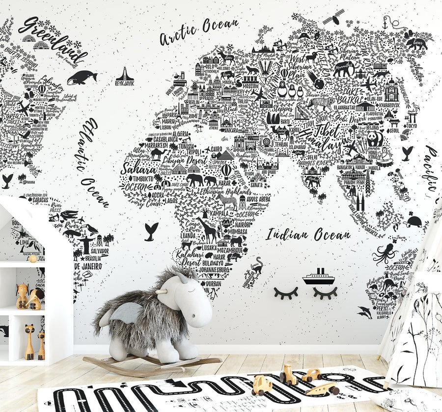 World Map Typography Wallpaper - Ginger Monkey