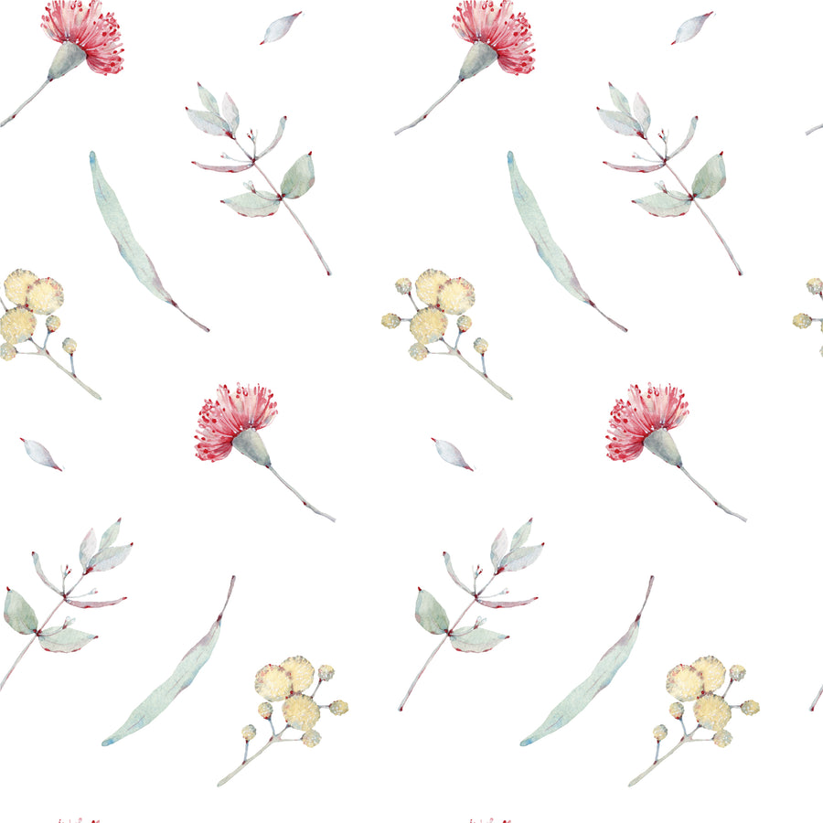 Australian Flora Wallpaper Range - Pink Gum Blossom & Wattle - Ginger Monkey 