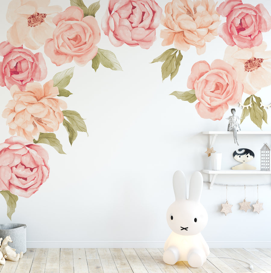 Peachy Peony & Rose Wall Decals
