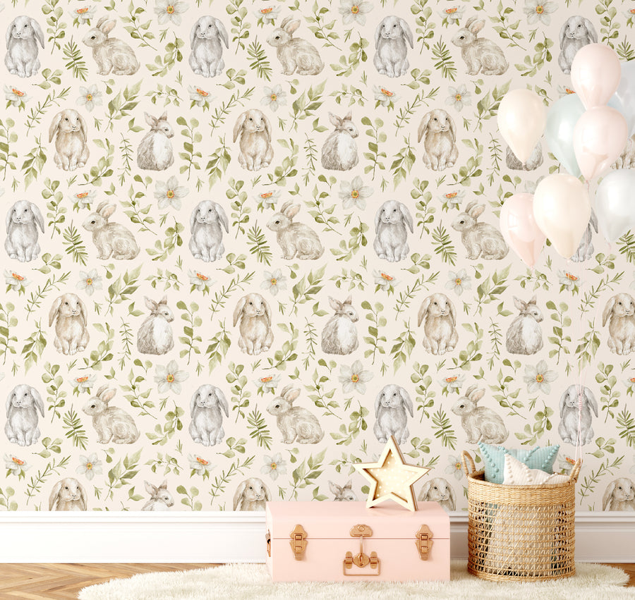 Bunny & Flower Wallpaper - Ginger Monkey 