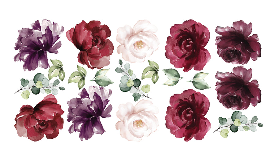 Burgundy Peony & Rose Wall Decals - Ginger Monkey 