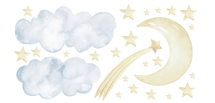 Blue Clouds, Stars & Moon Decal Set - Ginger Monkey 