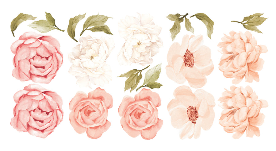 Peachy Peony & Rose Wall Decals - Ginger Monkey 