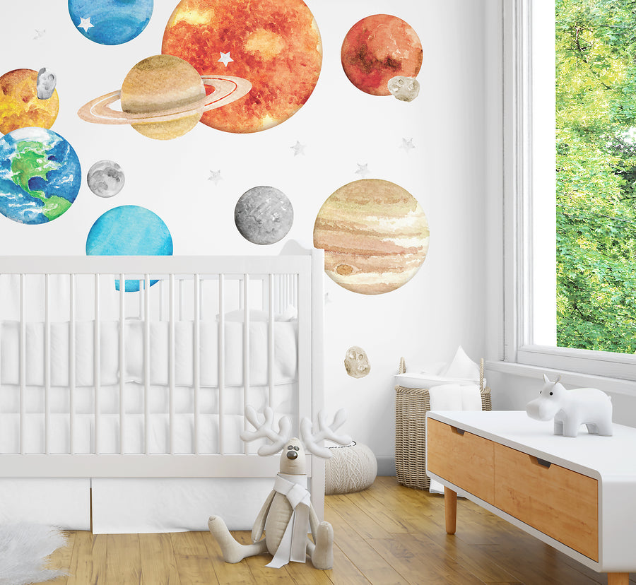 Watercolour Planets Individual Wall Decals - Ginger Monkey 