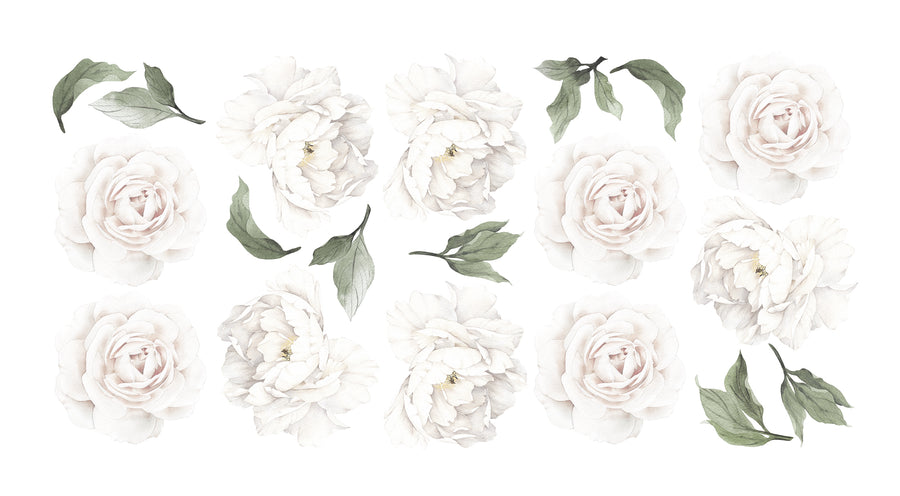 White Peony & Rose Wall Decals - Ginger Monkey 