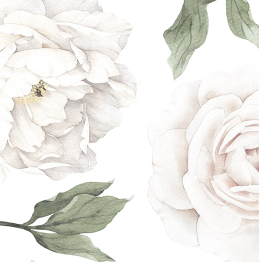 White Peony & Rose Wall Decals - Ginger Monkey 