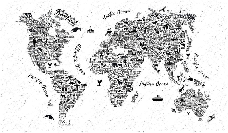 World Map Typography Wallpaper - Ginger Monkey 