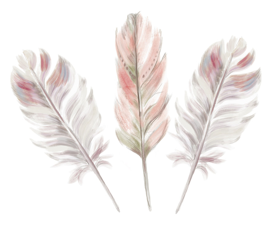 Boho Pink Feather Set x 3 Wall Decals - Ginger Monkey 
