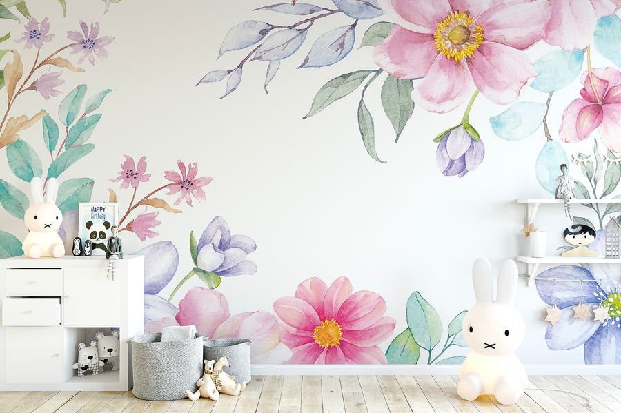 Spring Flowers Watercolour Wallpaper - Ginger Monkey 