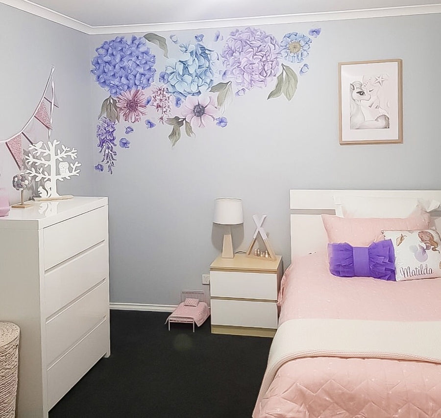 Blue & Lilac Hydrangea Floral Wall Decals - Ginger Monkey 