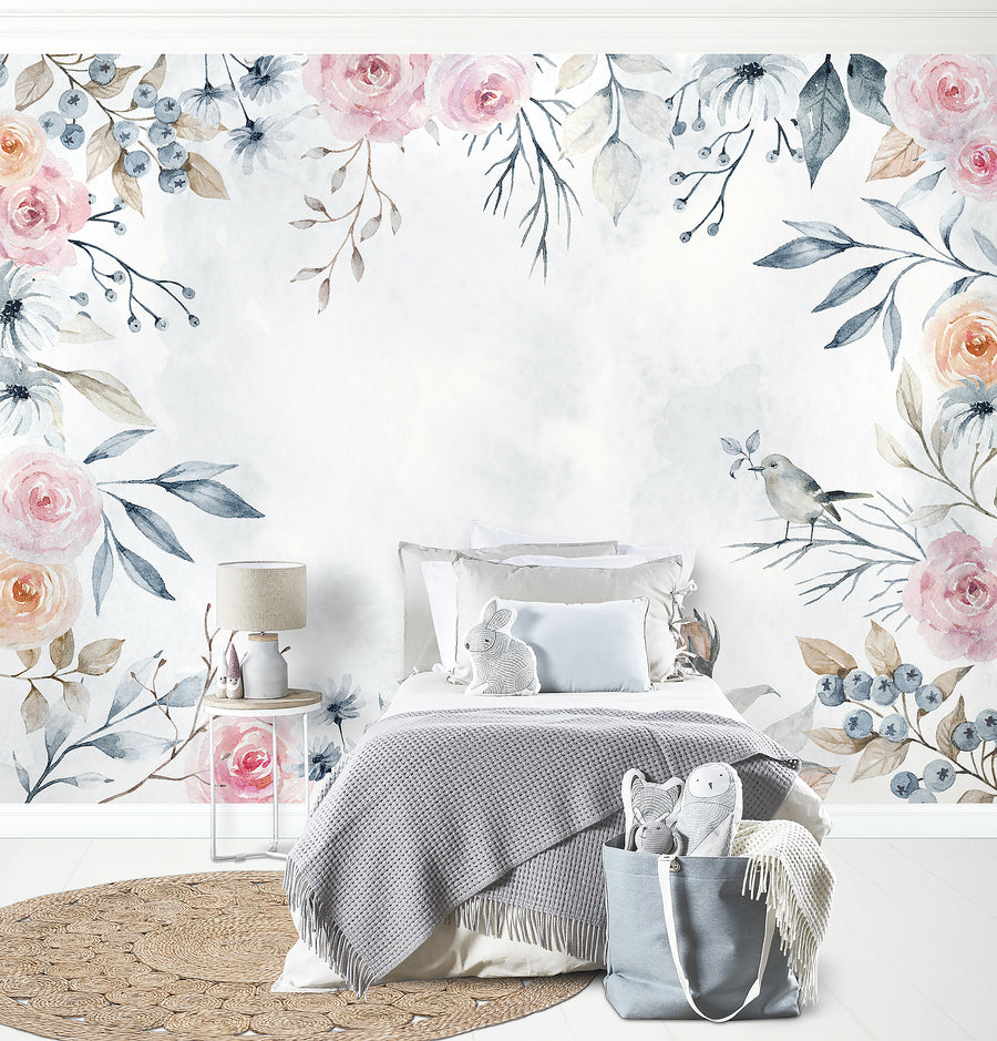 Muted Pink Floral Wallpaper – Ginger Monkey